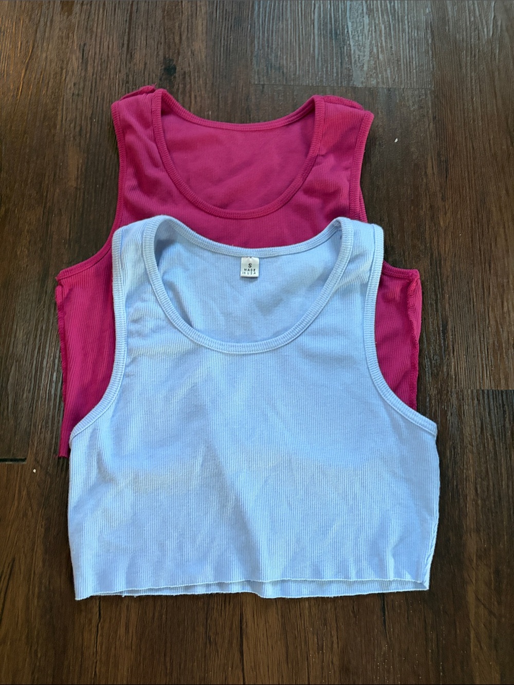Set of 2 Ribbed Croped Tank Tops - Pink & Light Blue women’s sz S